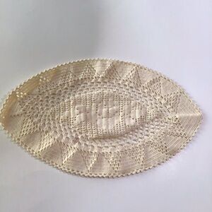 VTG Doily Crochet Ivory Almond Shape Floral Triangle 15"x10" Decor Cottagecore